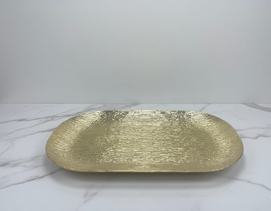 17-inch Large Textured Serving Platter – Durable Plastic Decorative Tray (Gold & White)