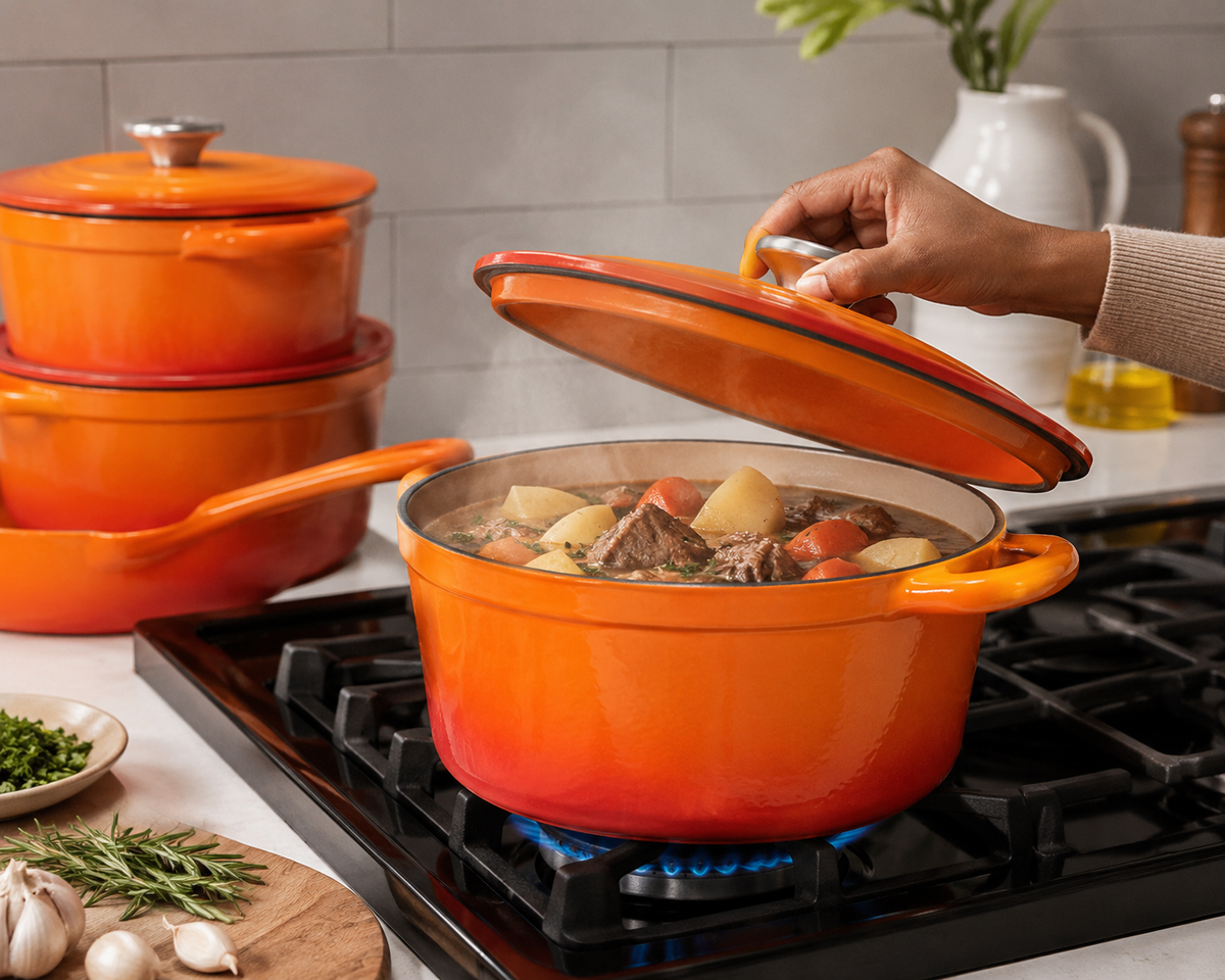 Premium Enameled Cookware Set – 4 Piece Non-Stick Cooking Pot & Fry Pan Set with Lids