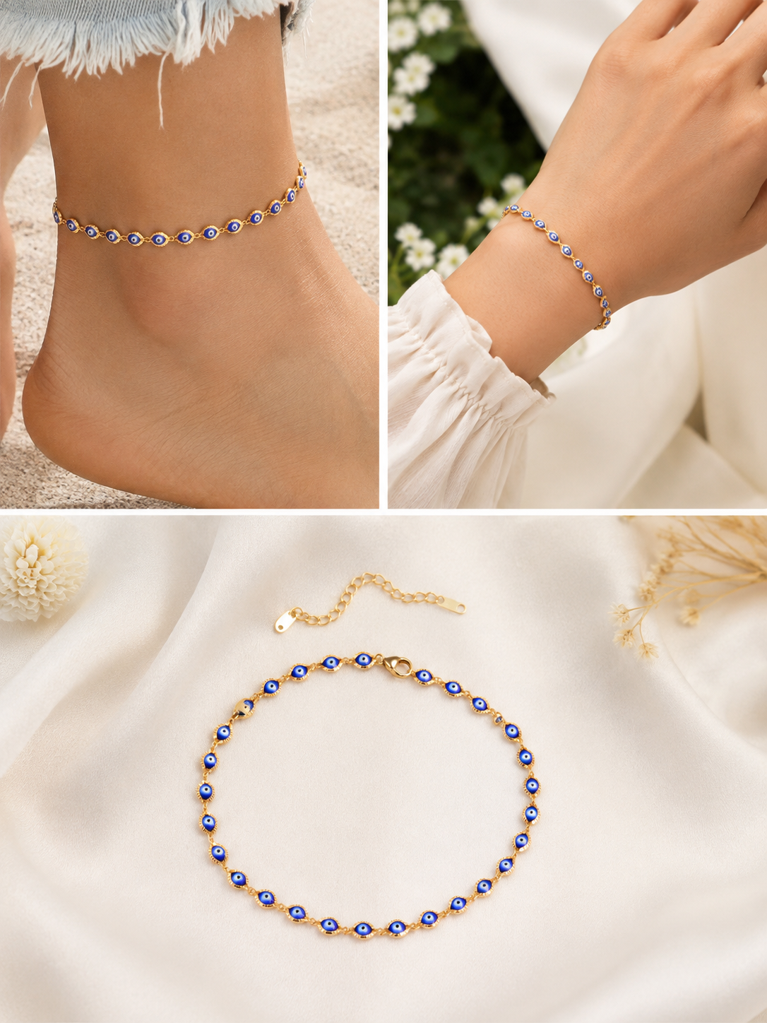 Elegant Gold Charm Anklet & Hand Bracelet for Women | Adjustable 2-in-1 Jewelry