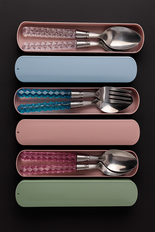 3-Piece Crystal Handle Cutlery Set with Travel Case – Spoon & Fork