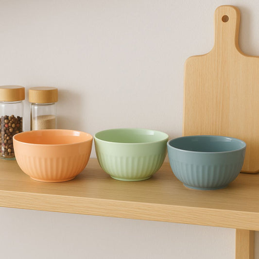 Durable Plastic Bowl - BPA free - Orange, Green & Grey