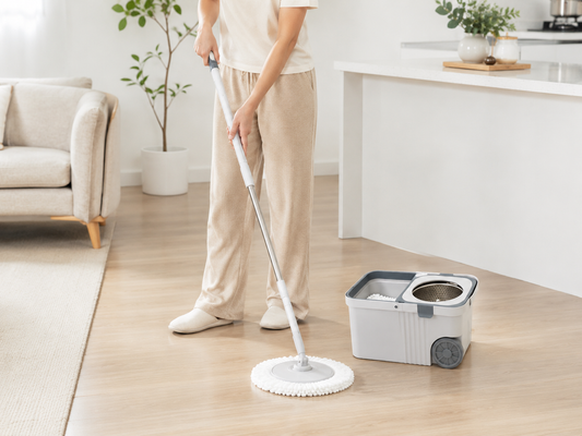 360° Spin Mop & Dual-Chamber Bucket Cleaning System with Built-In Wheel