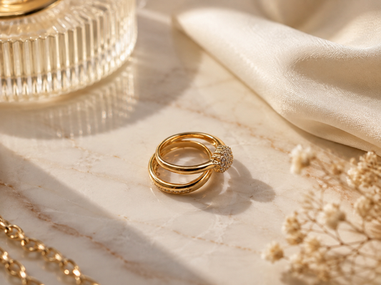 Elegant Gold-Tone Double Band Crystal Ring – Size 7,9