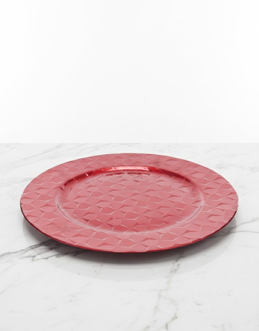 13" Red Diamond Pattern Charger Plates - Set of [24] - Decorative Plastic Underplates for Weddings, Holidays, and Formal Events