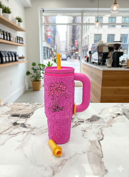 Blinged 40oz Insulated Cup: Custom Hand-Set Pearl Wrap