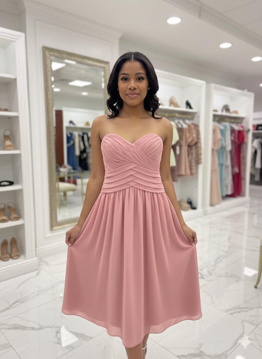 Strapless Sweetheart Pleated Cocktail Dress