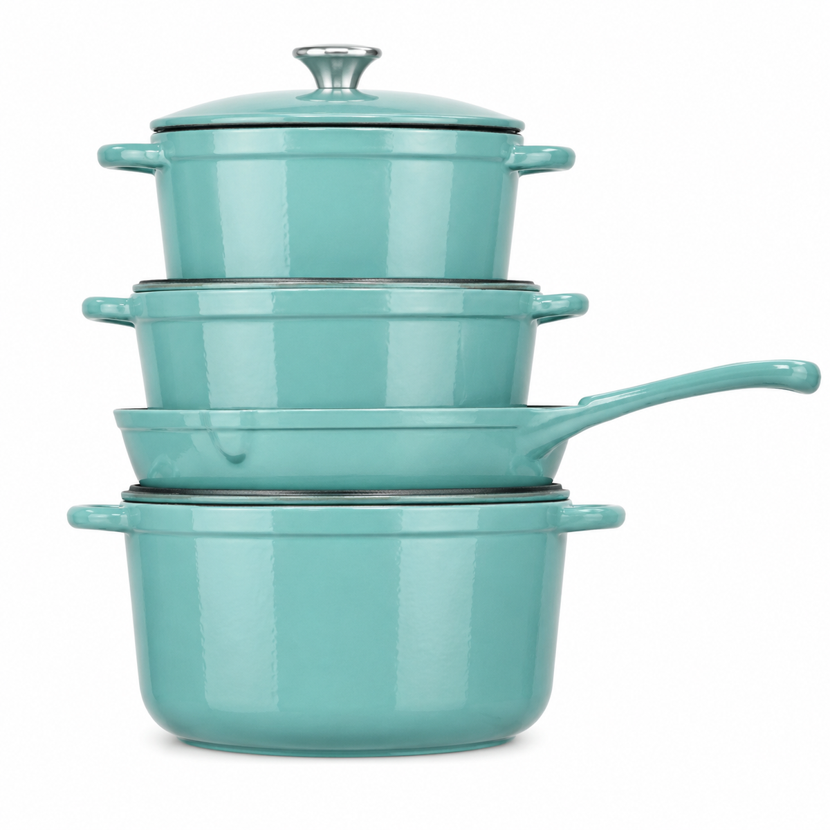 Premium Enameled Cookware Set – 4 Piece Non-Stick Cooking Pot & Fry Pan Set with Lids