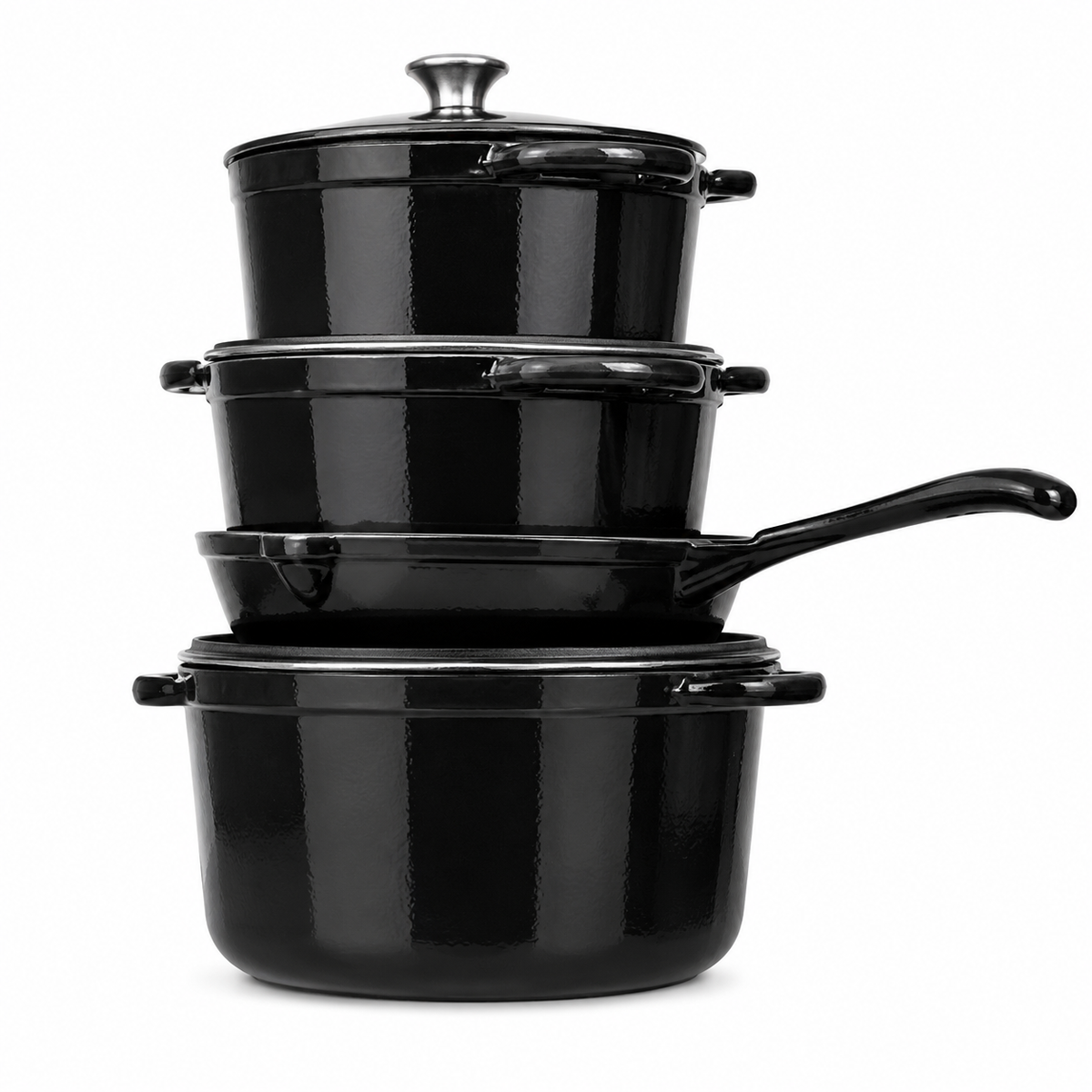 Premium Enameled Cookware Set – 4 Piece Non-Stick Cooking Pot & Fry Pan Set with Lids