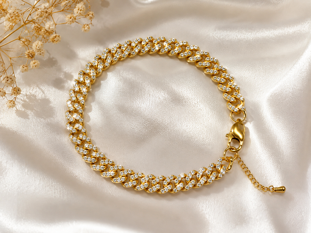 Gold Iced Cuban Link Bracelet – Sparkling Crystal Chain