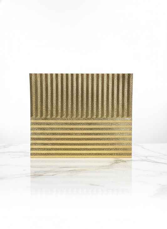 Luxury Ribbed Metallic Display Plate – 13.5-Inch Textured Square Art Piece