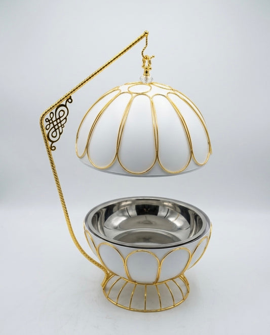 Luxury Hanging Gold & White Chafing Dish – Petal Design Buffet Server