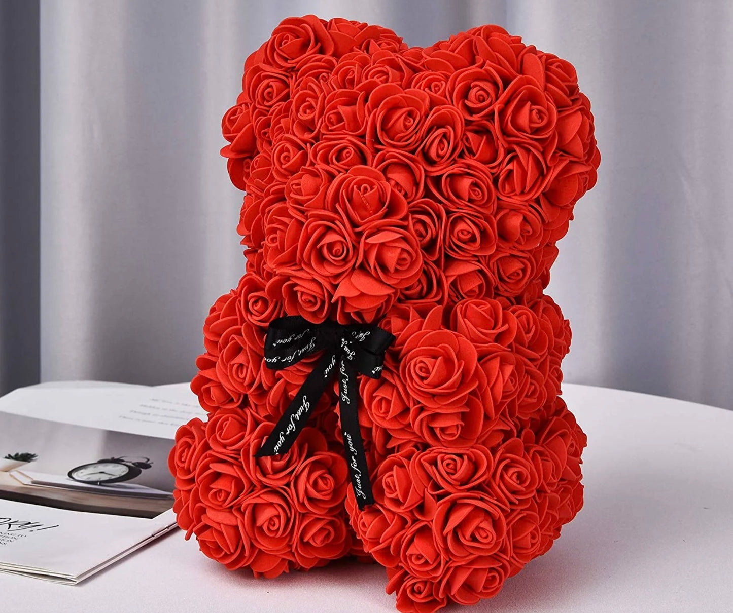 Artificial Red Rose Bear: The Perfect Long-Lasting Valentine’s Day Gift for Wife or Girlfriend – 25cm Luxury Flower Bear with Ribbon