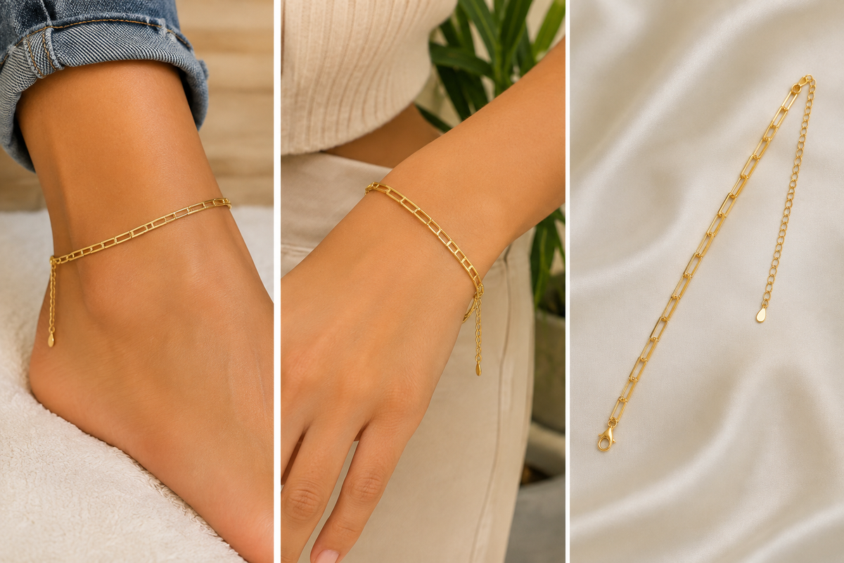 Elegant Gold Charm Anklet & Hand Bracelet for Women | Adjustable 2-in-1 Jewelry