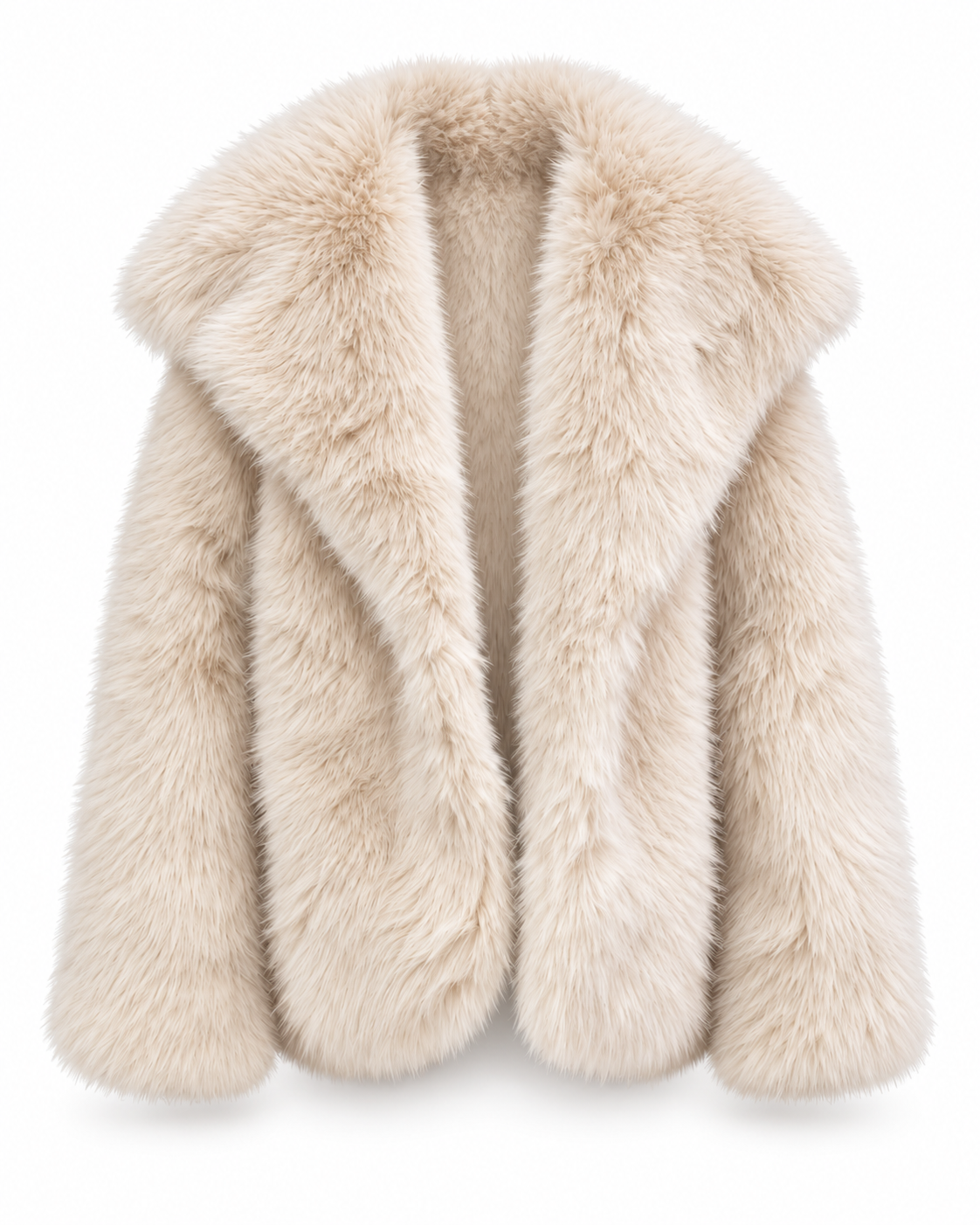 Women’s Cream Plush Fur-Style Coat – Luxe Oversized Winter Jacket