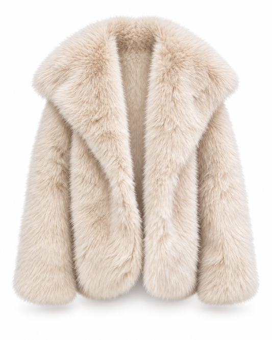Women’s Cream Plush Fur-Style Coat – Luxe Oversized Winter Jacket