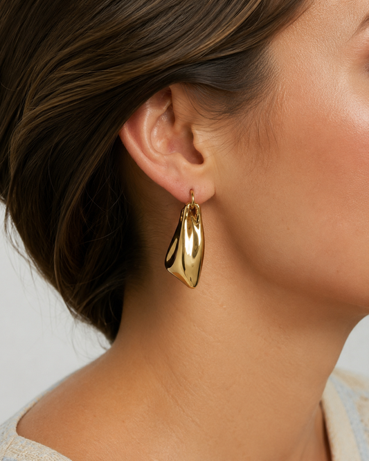 Sculptural Gold-Tone Teardrop Hoop Earrings #7