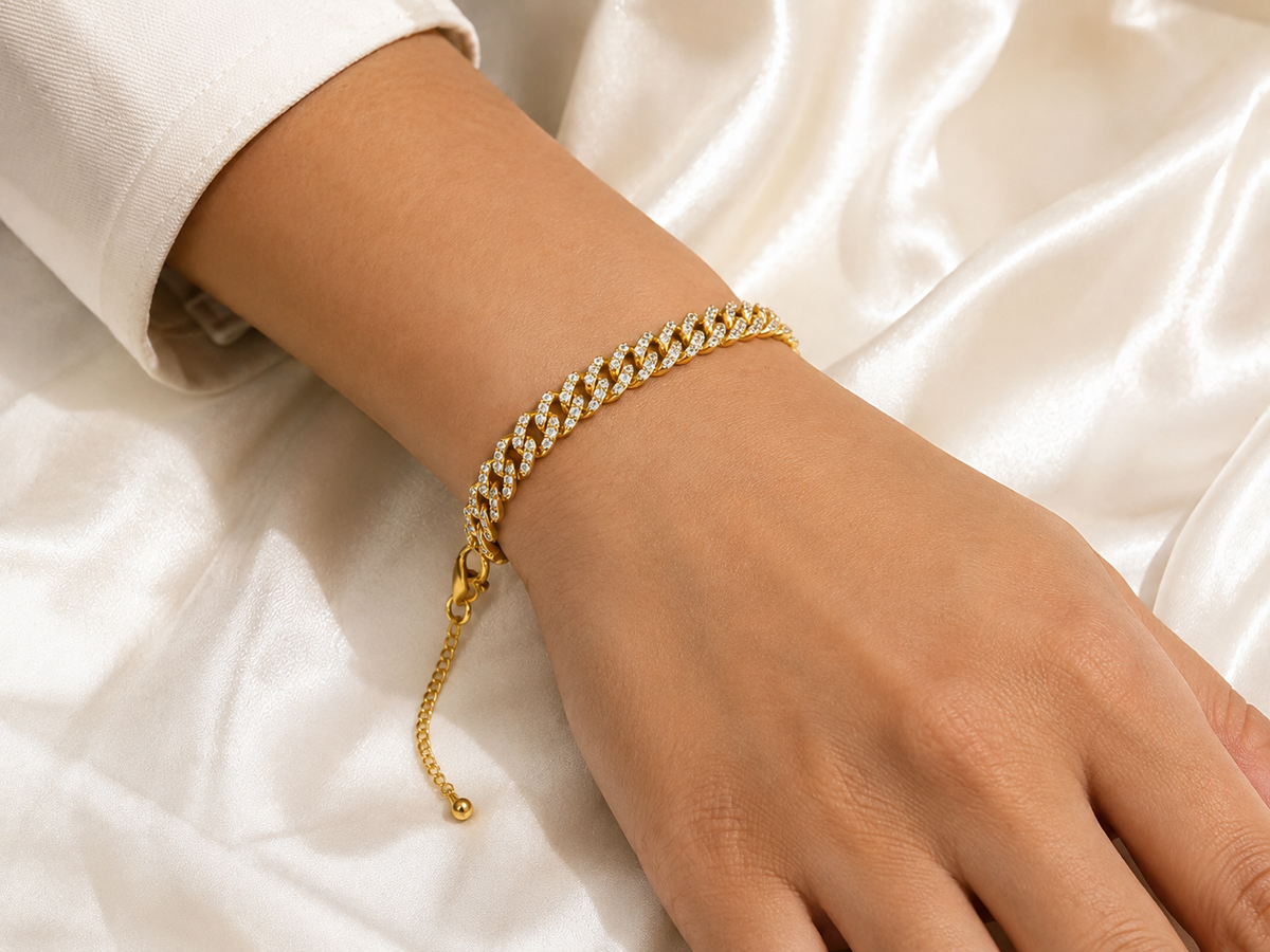 Gold Iced Cuban Link Bracelet – Sparkling Crystal Chain