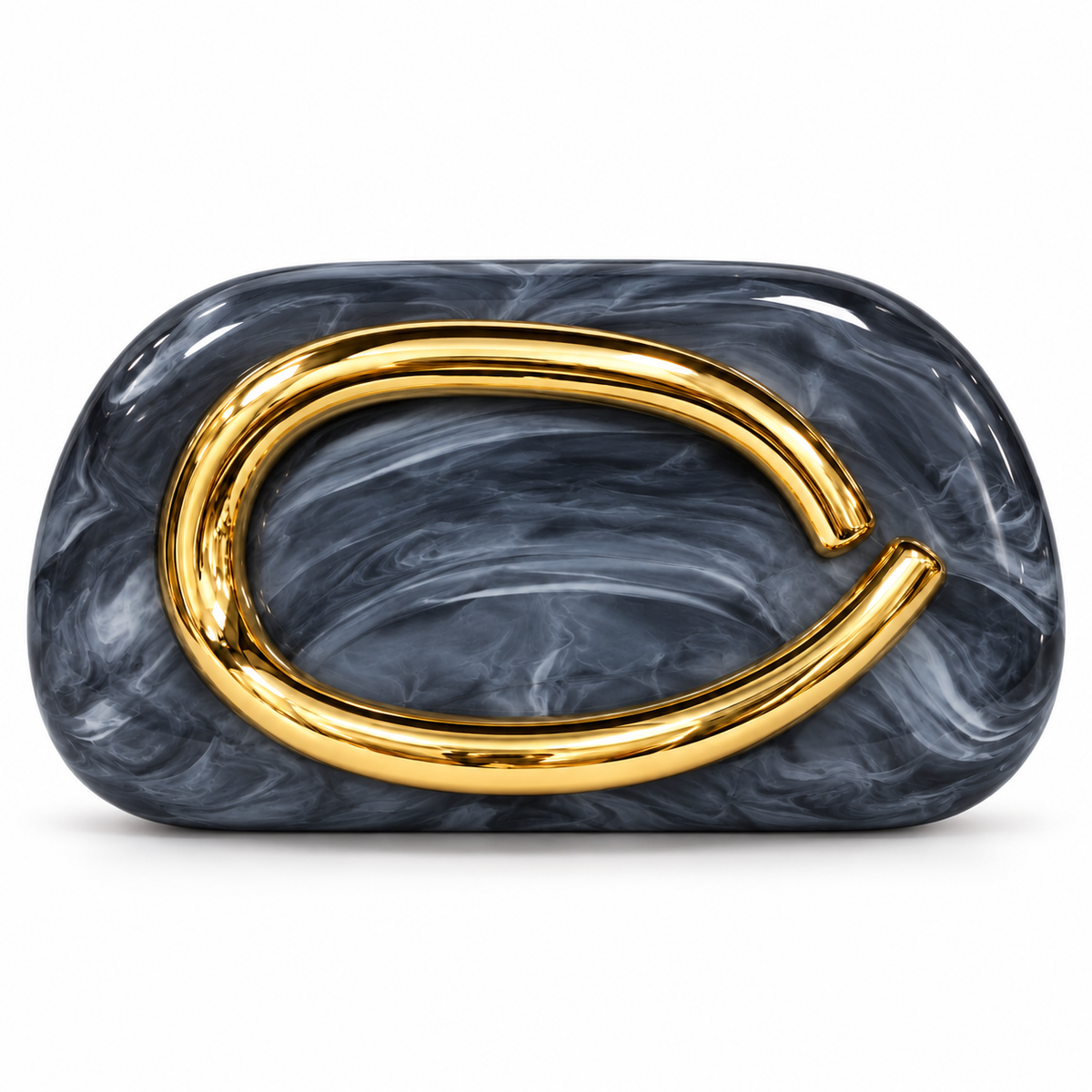 Marbled Hard-Shell Clutch Bag with Gold Handle & Chain Strap