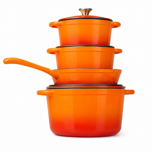 Premium Enameled Cookware Set – 4 Piece Non-Stick Cooking Pot & Fry Pan Set with Lids