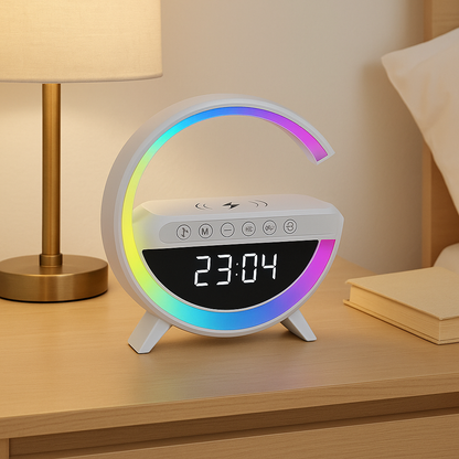 BT-3401 LED Wireless Charging Bluetooth Speaker with Clock & Alarm