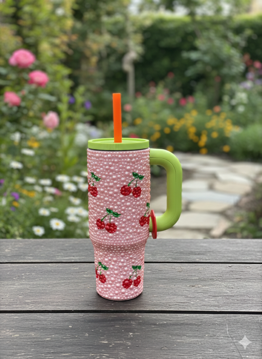 Blinged 40oz Insulated Cup: Custom Hand-Set Pearl Wrap