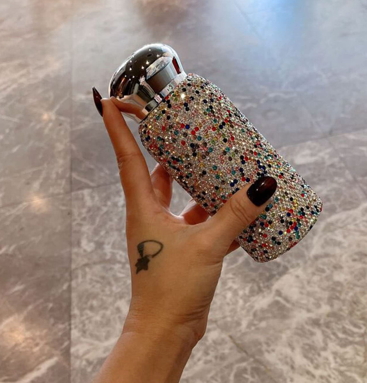 Mini 220ml Luxury Rhinestone Thermal Bottle Compact Bling Insulated Water Cup