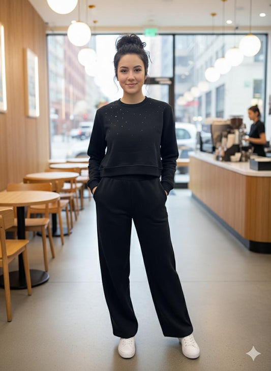 Premium Black 2-Piece Sweatshirt & Trouser Set