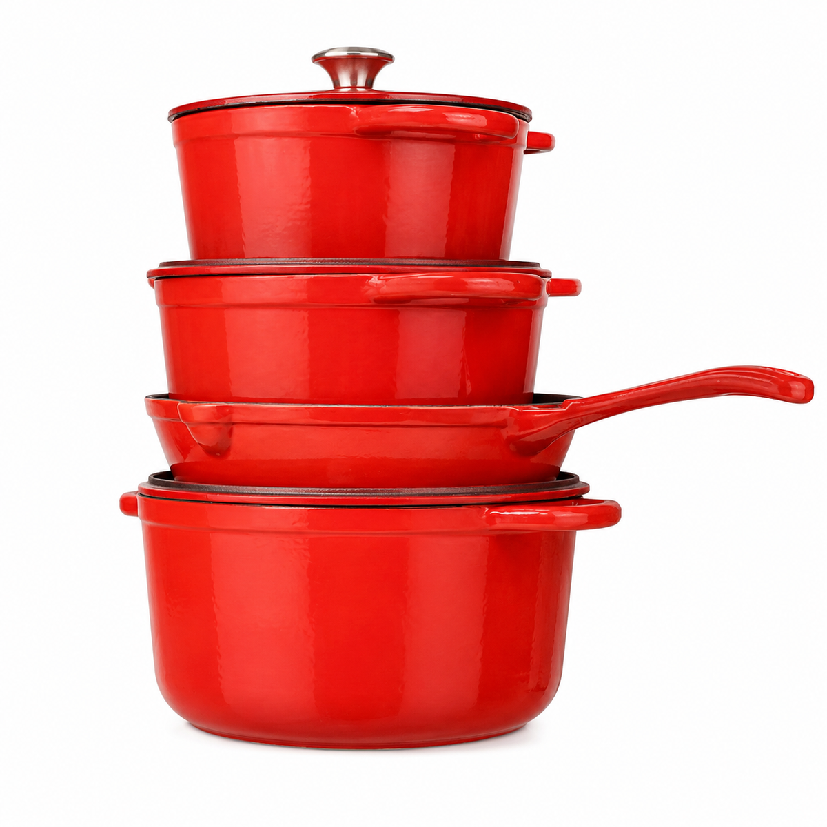 Premium Enameled Cookware Set – 4 Piece Non-Stick Cooking Pot & Fry Pan Set with Lids