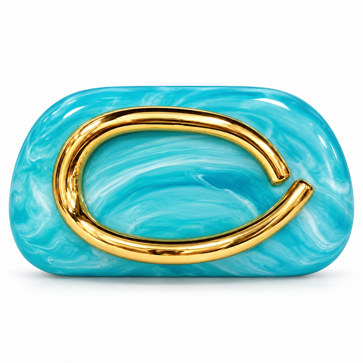 Marbled Hard-Shell Clutch Bag with Gold Handle & Chain Strap