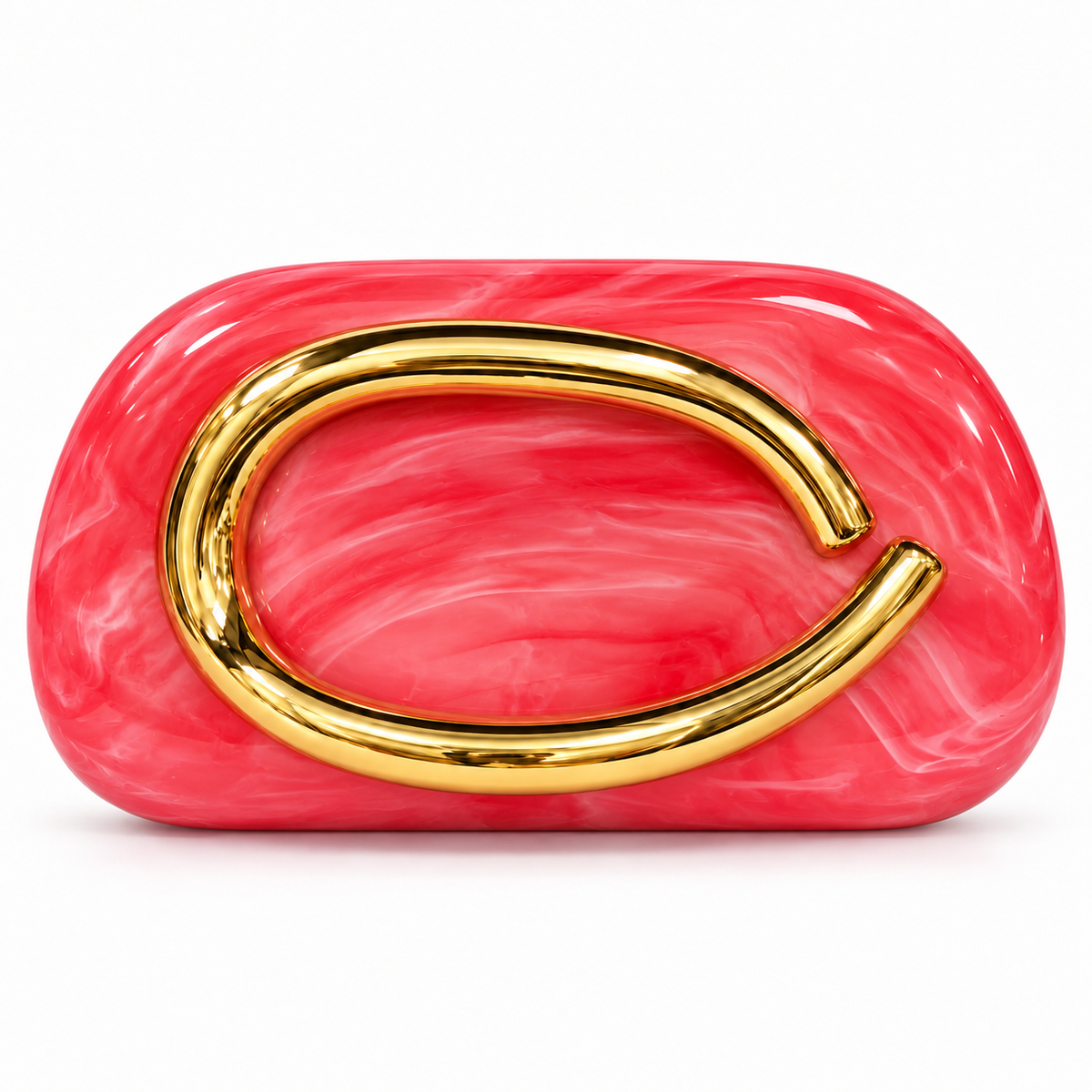 Marbled Hard-Shell Clutch Bag with Gold Handle & Chain Strap