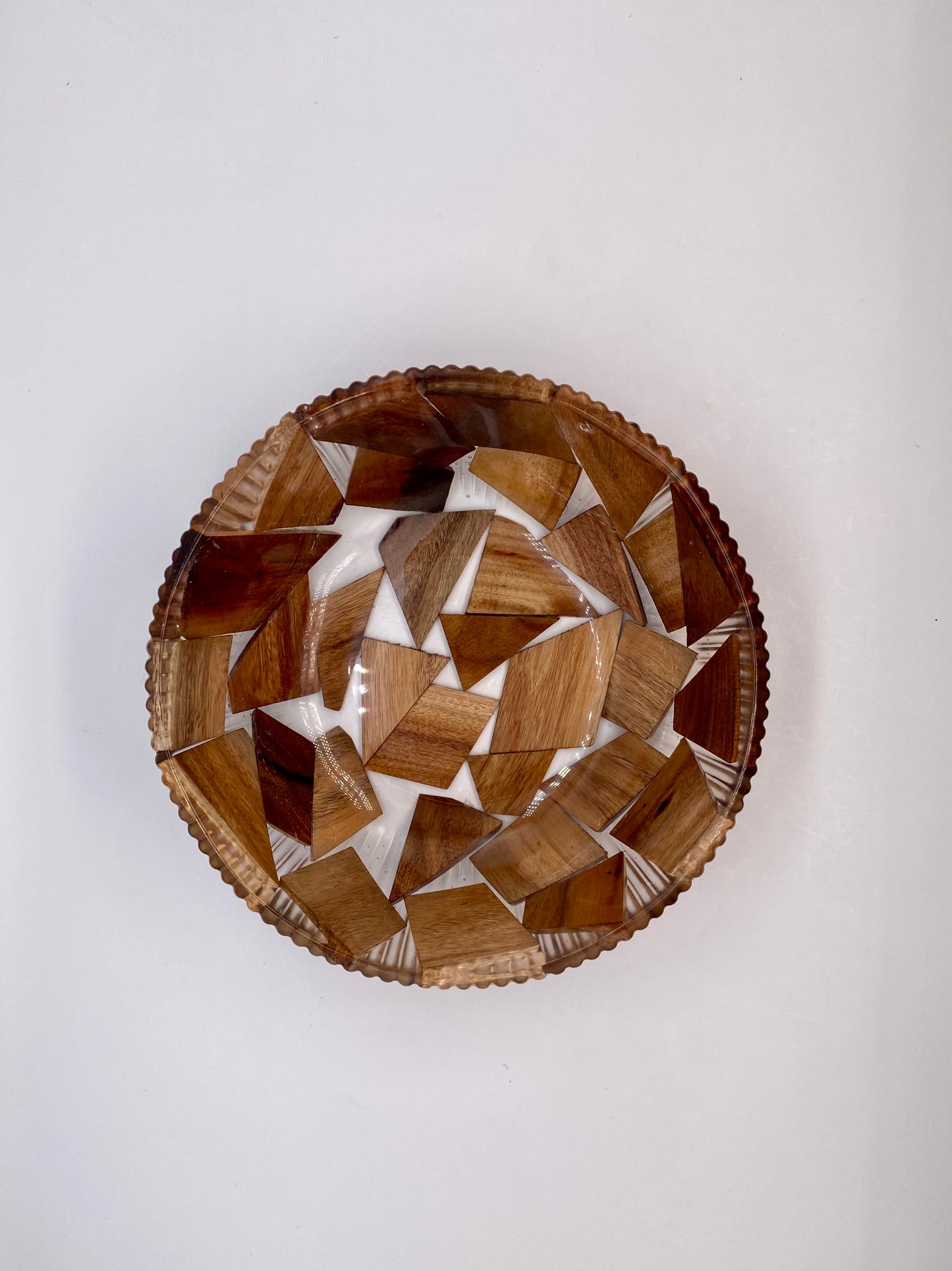 Handmade Wood and Clear Resin Hybrid Bowl - Floating Mosaic Decorative Centerpiece