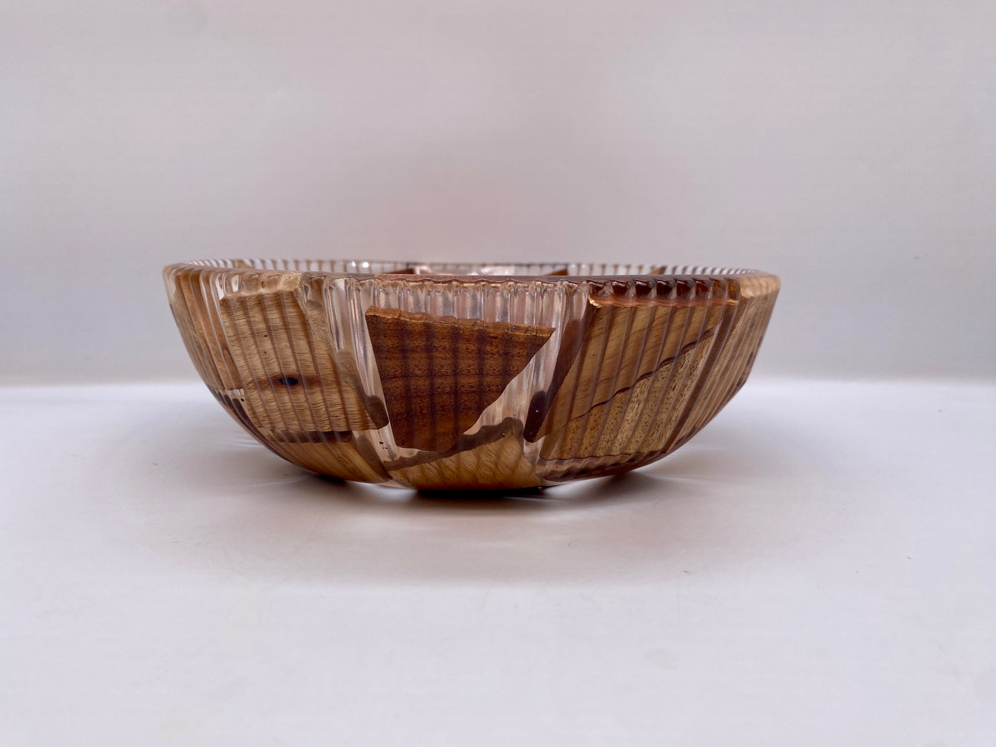 Handmade Wood and Clear Resin Hybrid Bowl - Floating Mosaic Decorative Centerpiece