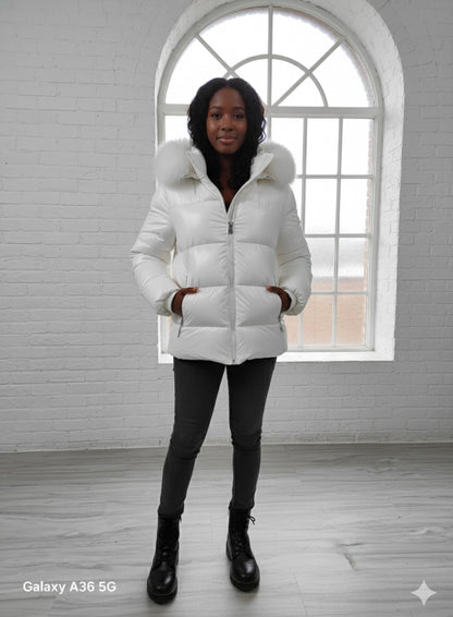 Designer-Inspired Puffer Jacket with Fur Hood
