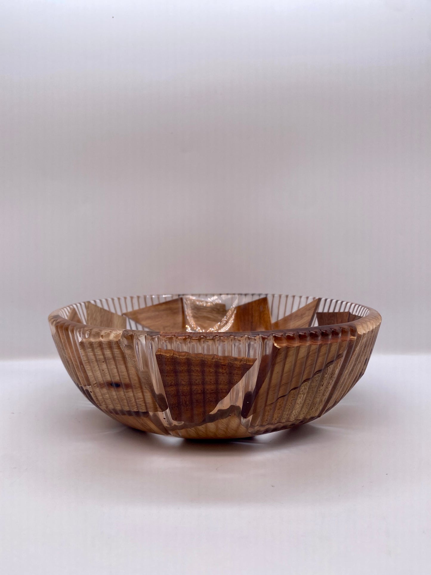 Handmade Wood and Clear Resin Hybrid Bowl - Floating Mosaic Decorative Centerpiece