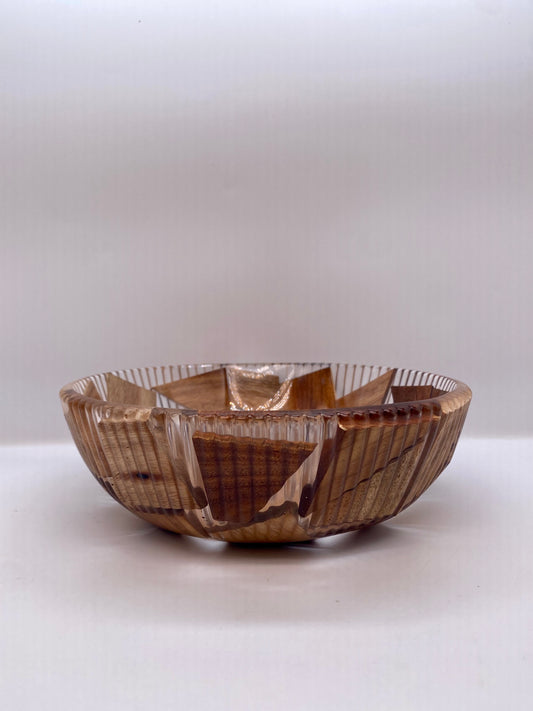 Handmade Wood and Clear Resin Hybrid Bowl - Floating Mosaic Decorative Centerpiece