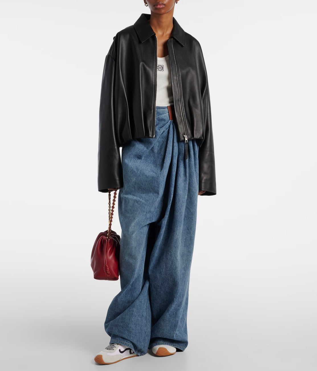 Women’s High-Waisted Pleated Wide-Leg Denim Jeans