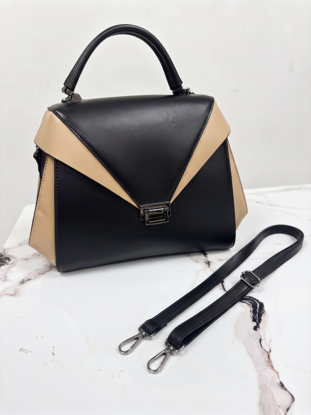 Luxury Modern Two-Tone Structured Shoulder Bag