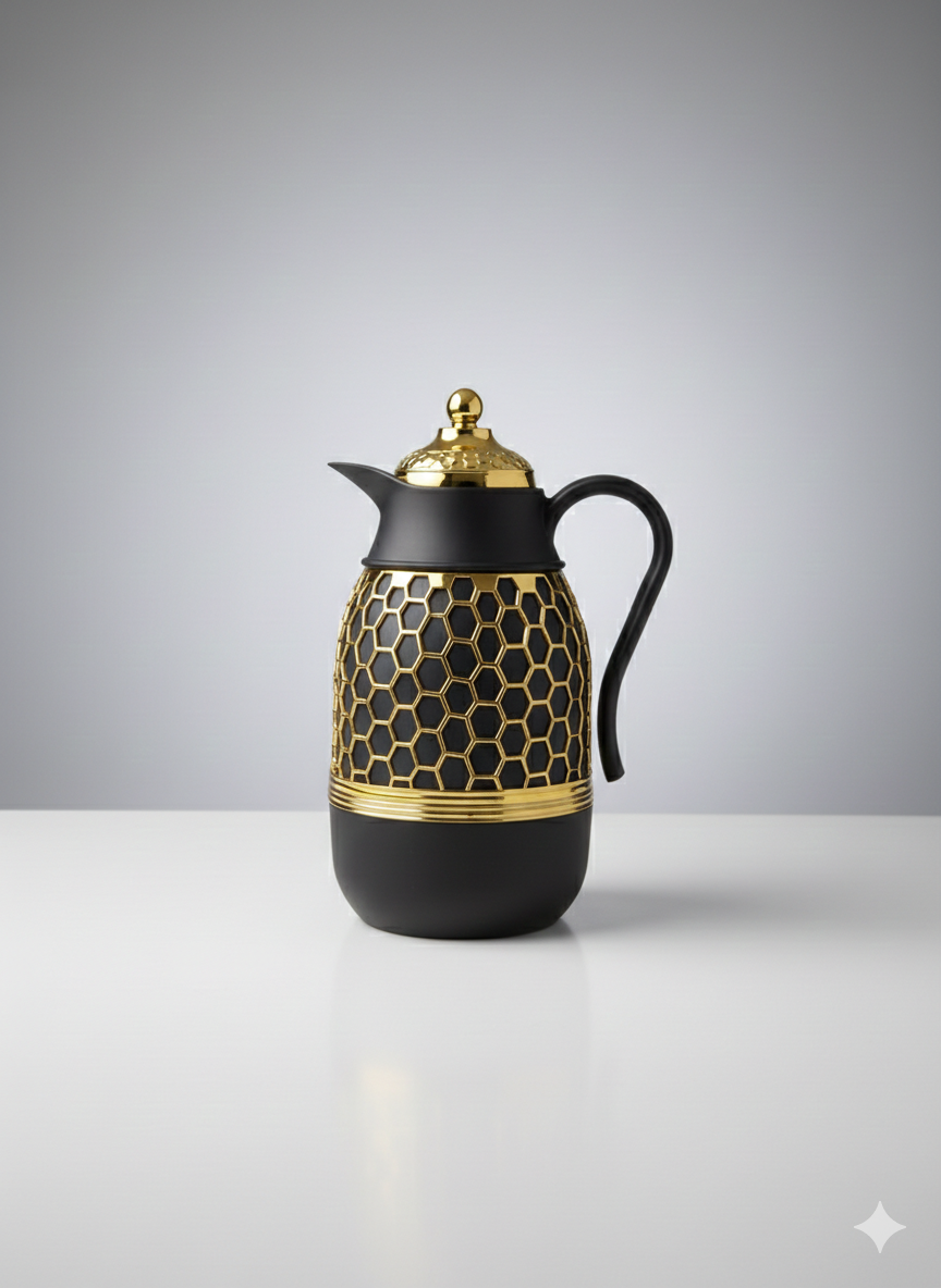 Manxin Luxury Honeycomb Insulated Thermal Carafe – 1.0L Gold Lattice Coffee & Tea Vacuum Flask