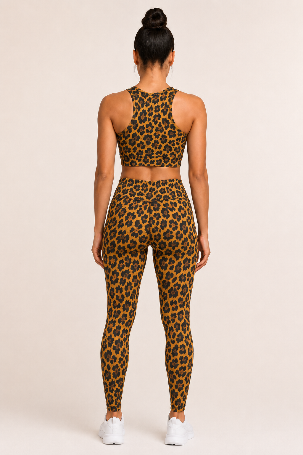 Women’s Leopard Print Two-Piece Activewear Set – Crop Top & High-Waist Leggings