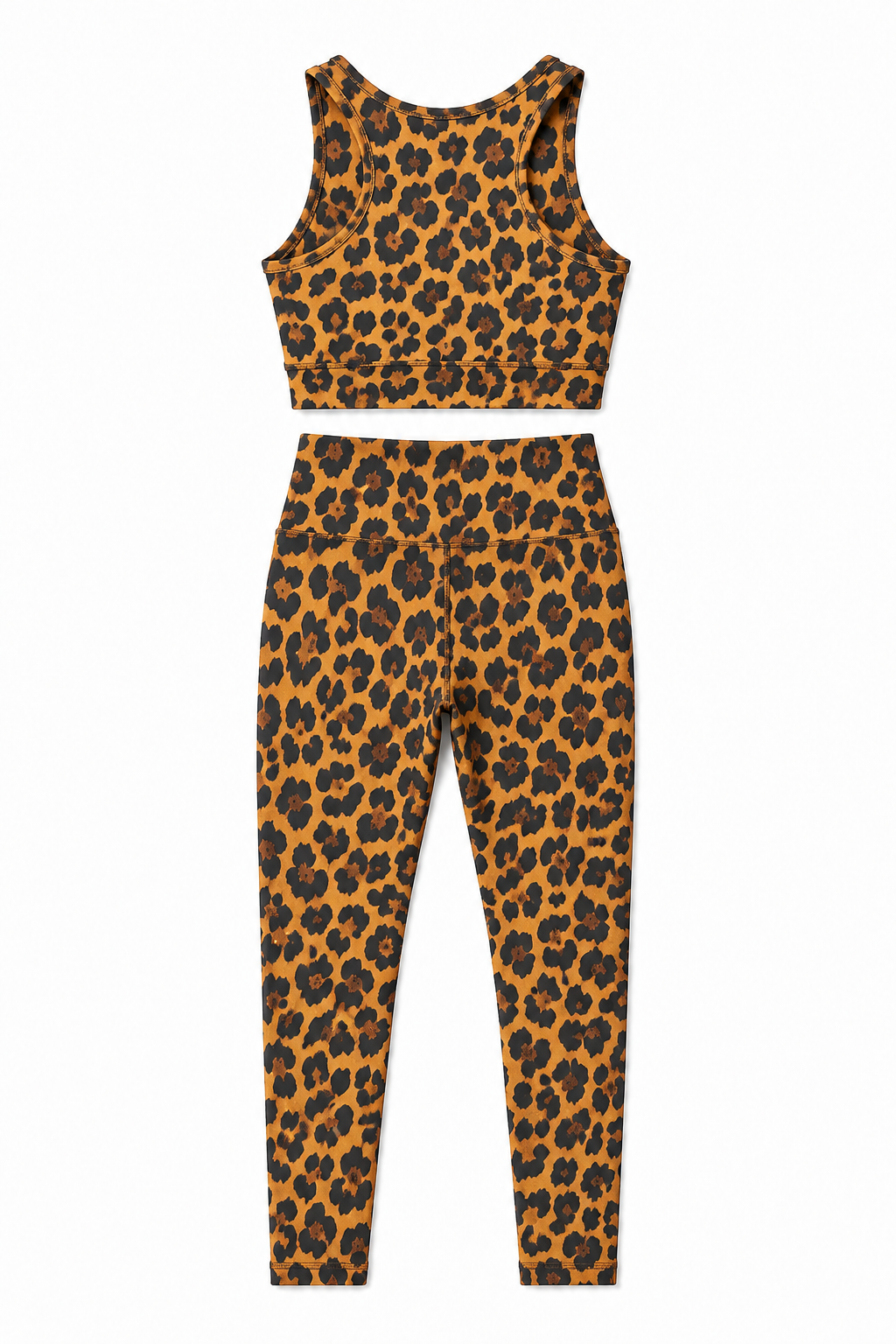 Women’s Leopard Print Two-Piece Activewear Set – Crop Top & High-Waist Leggings