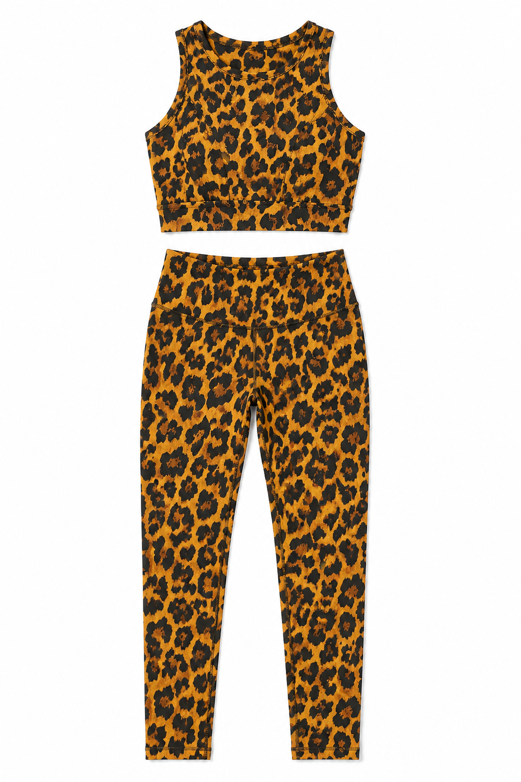 Women’s Leopard Print Two-Piece Activewear Set – Crop Top & High-Waist Leggings