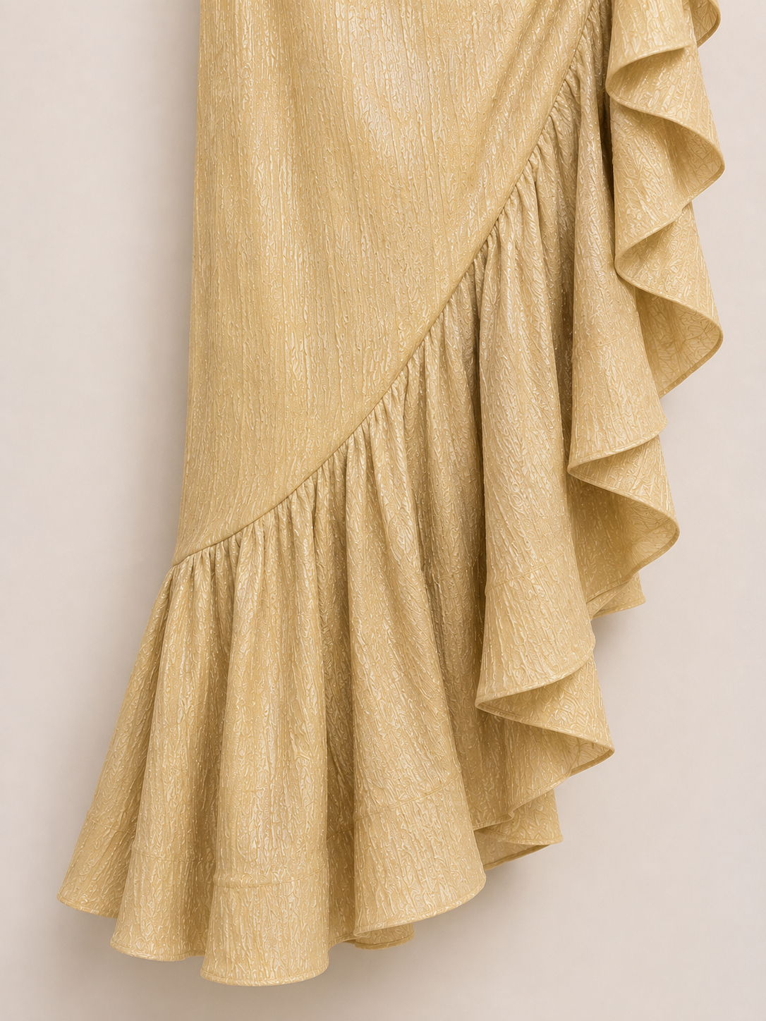 Women’s One-Shoulder Shimmer Midi Dress with Braided Waist & Ruffle Hem