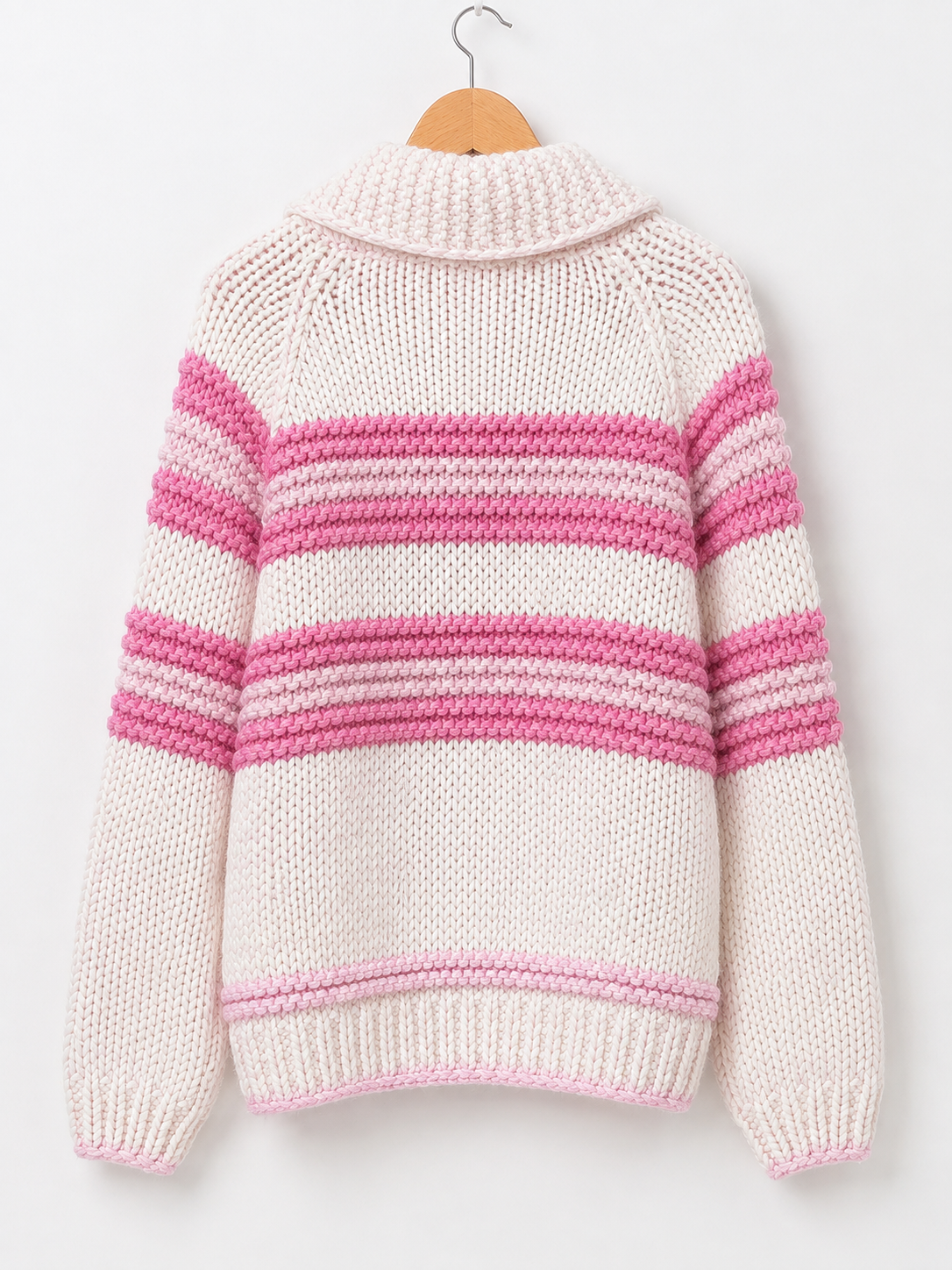 Women’s Chunky Knit Zip-Up Cardigan Sweater – Striped Cozy Long Sleeve Jacket