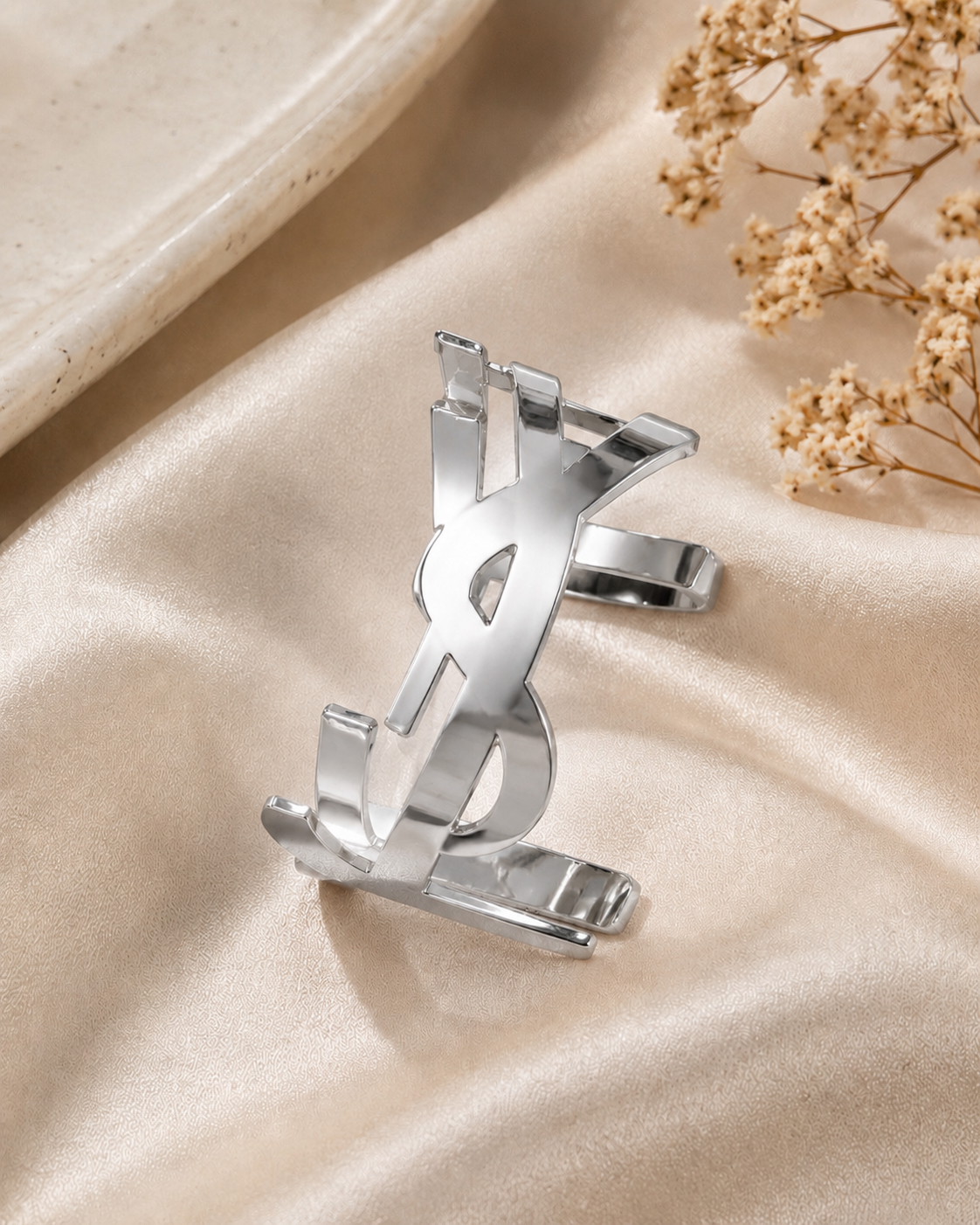 YSL-Inspired Statement Cuff Bracelet – Gold, Silver & Rose Gold