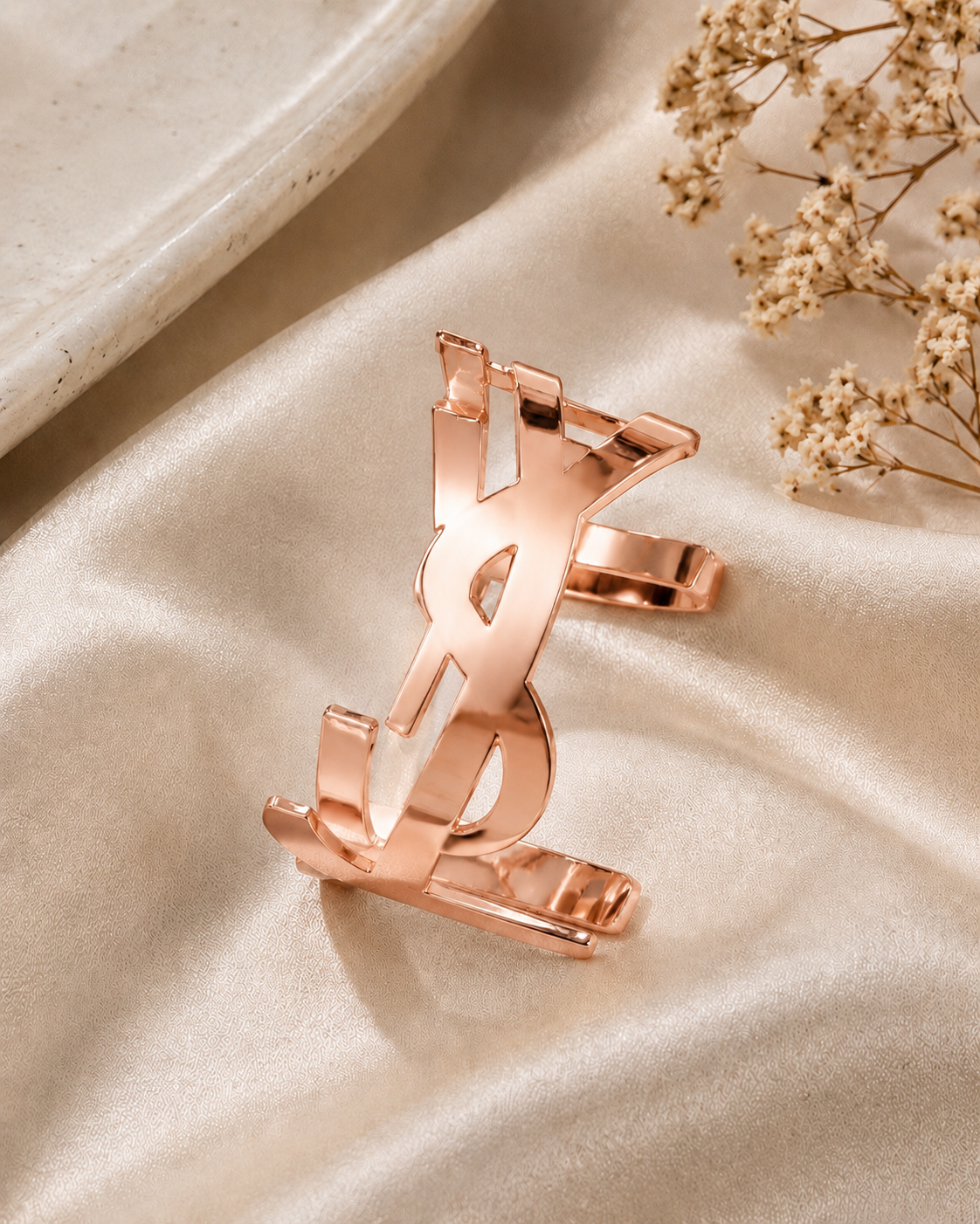 YSL-Inspired Statement Cuff Bracelet – Gold, Silver & Rose Gold