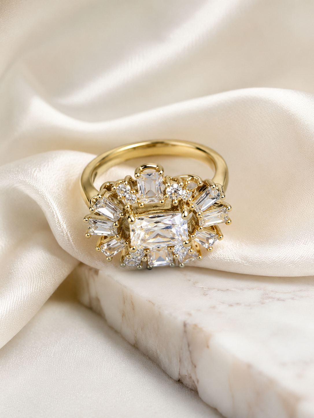 Gold-Tone Crystal Statement Ring – Sizes 6, 8 & 9