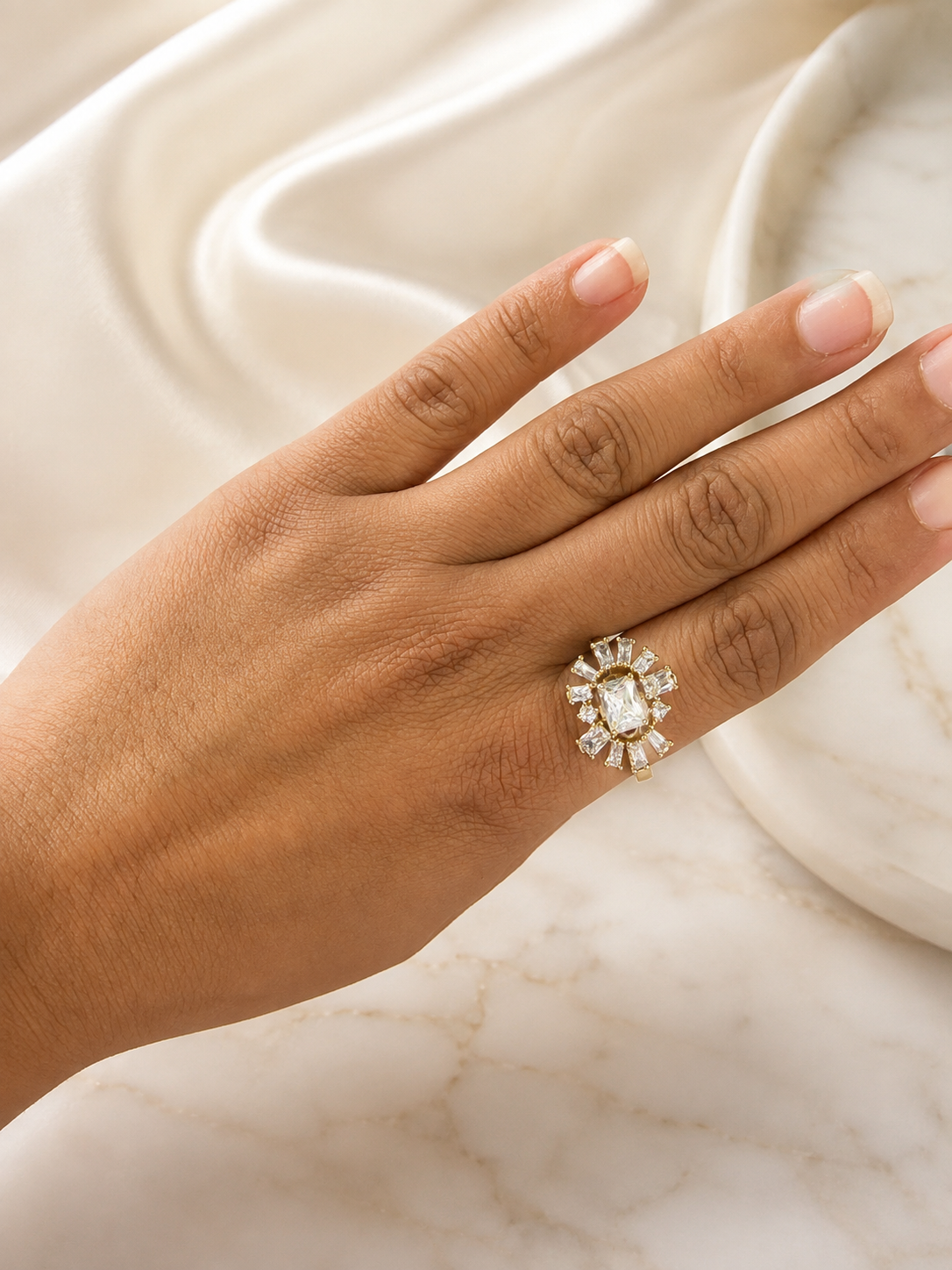 Gold-Tone Crystal Statement Ring – Sizes 6, 8 & 9
