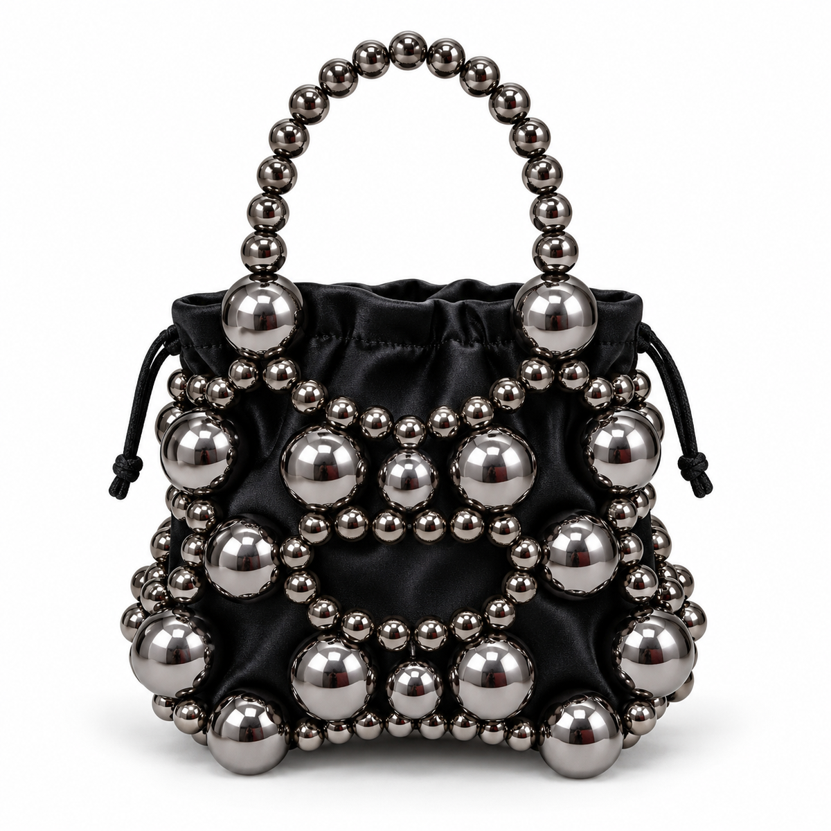 Luxury Beaded Mini Bucket Bag with Magnetic Closure & Shoulder Strap – Gold or Gunmetal