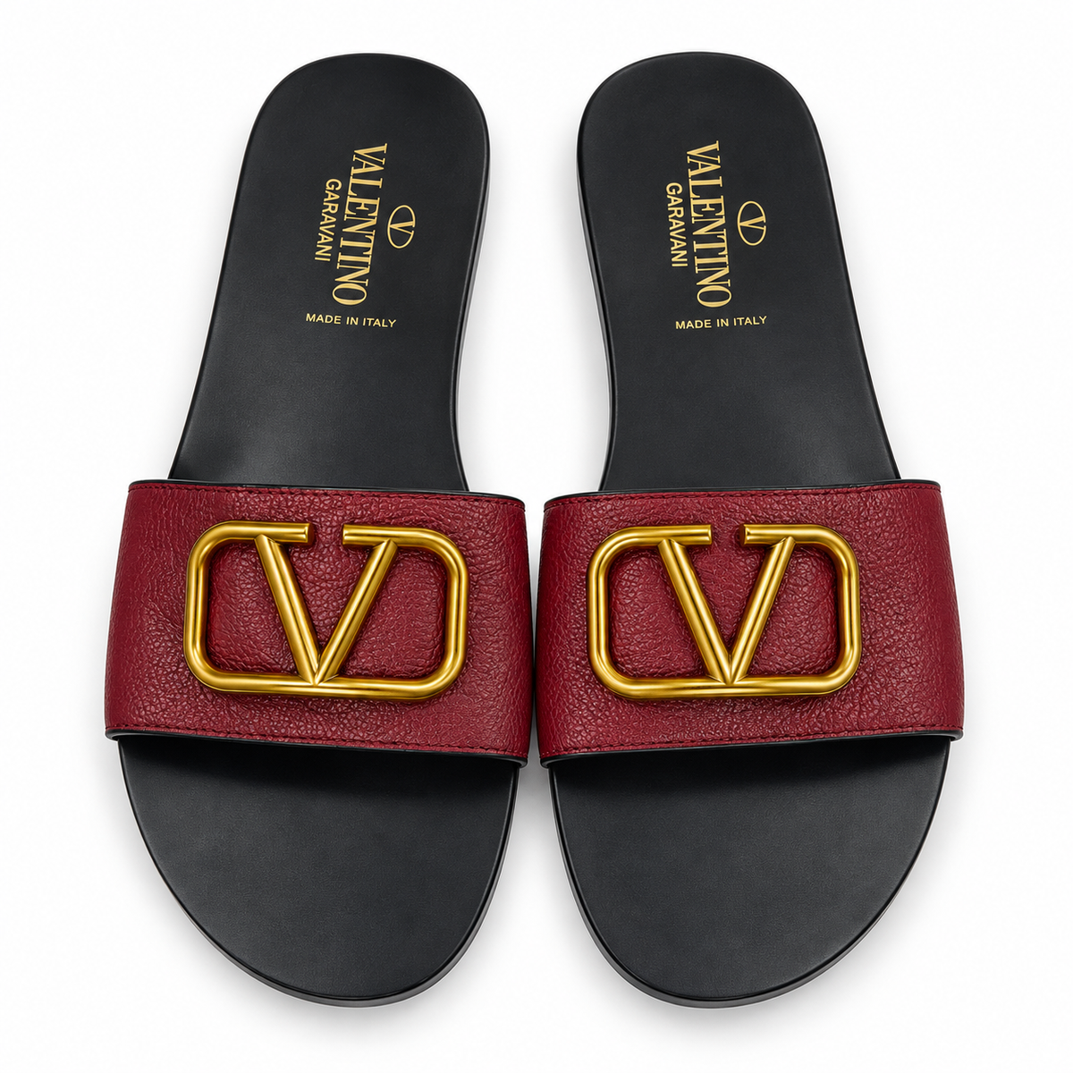 Burgundy & Gold Logo Slide Sandals – Chic Women’s Flat Slip-On Sandals