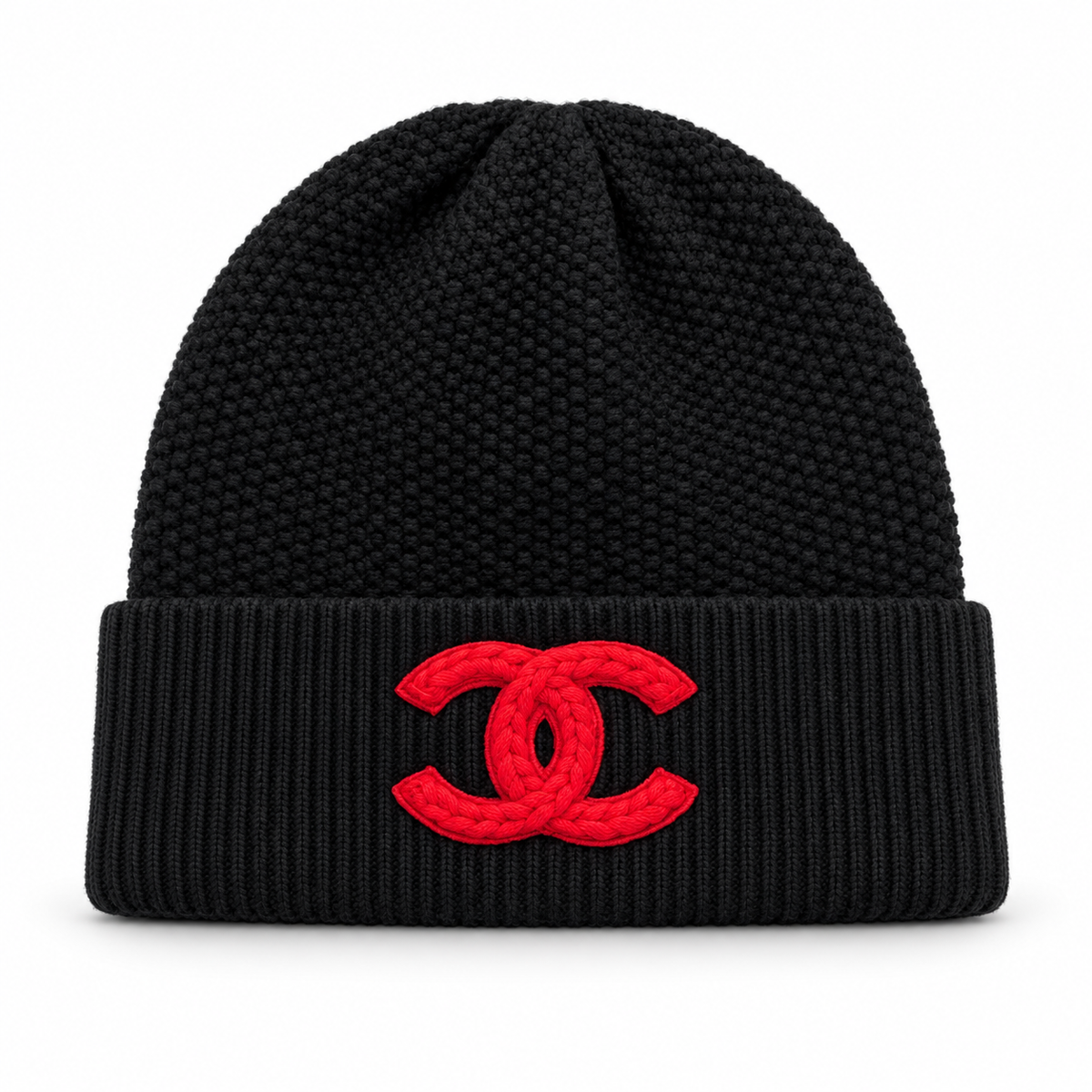 Black Knit Beanie with Red Double C Logo Gift Box Set